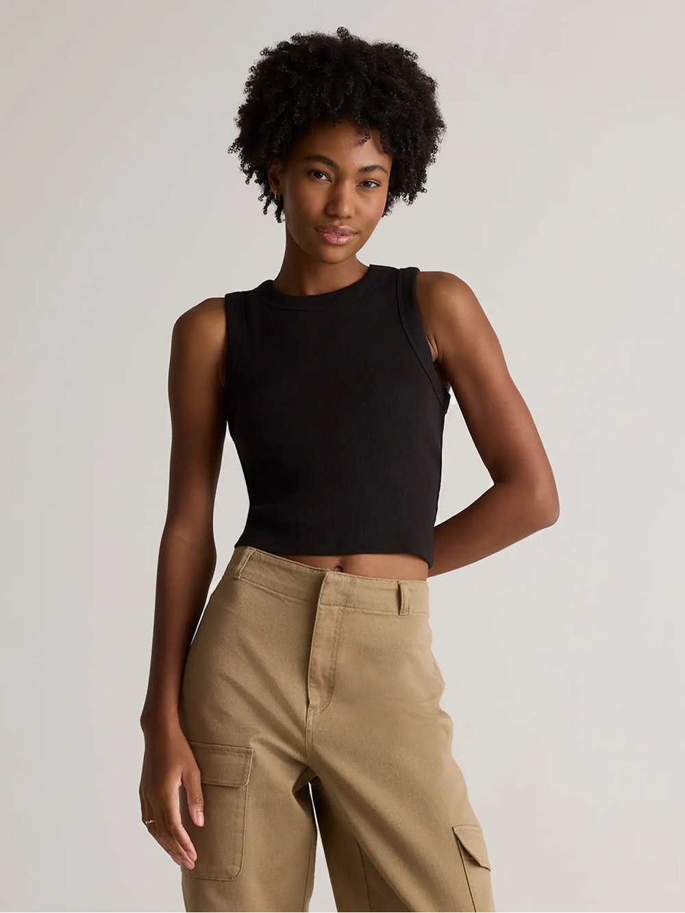 Quince Black Ribbed Crop Tank